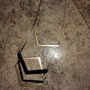 Gold And Black  V Shape Bar Or Chevron Pendant Style Necklace